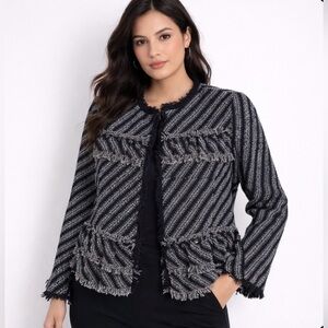 Ann Taylor Women’s Ruffled Peplum Fringe Jacket Blazer Business Career Size 12P